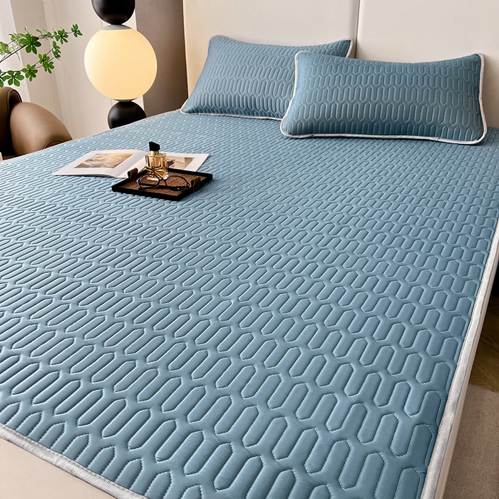 91家纺网 家纺一手货源 找家纺 518家纺 2026新款凉感冰丝裸睡乳胶凉席系列平铺款凉席席子 典雅蓝