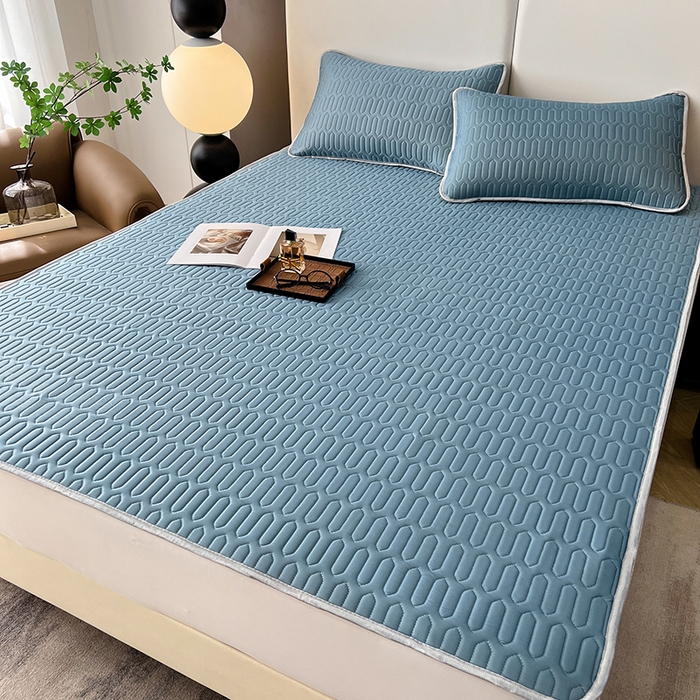 91家纺网 家纺一手货源 找家纺 518家纺 2026新款凉感冰丝裸睡乳胶凉席系列平铺款凉席席子 典雅蓝