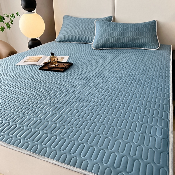 91家纺网 家纺一手货源 找家纺 518家纺 2026新款凉感冰丝裸睡乳胶凉席系列平铺款凉席席子 典雅蓝