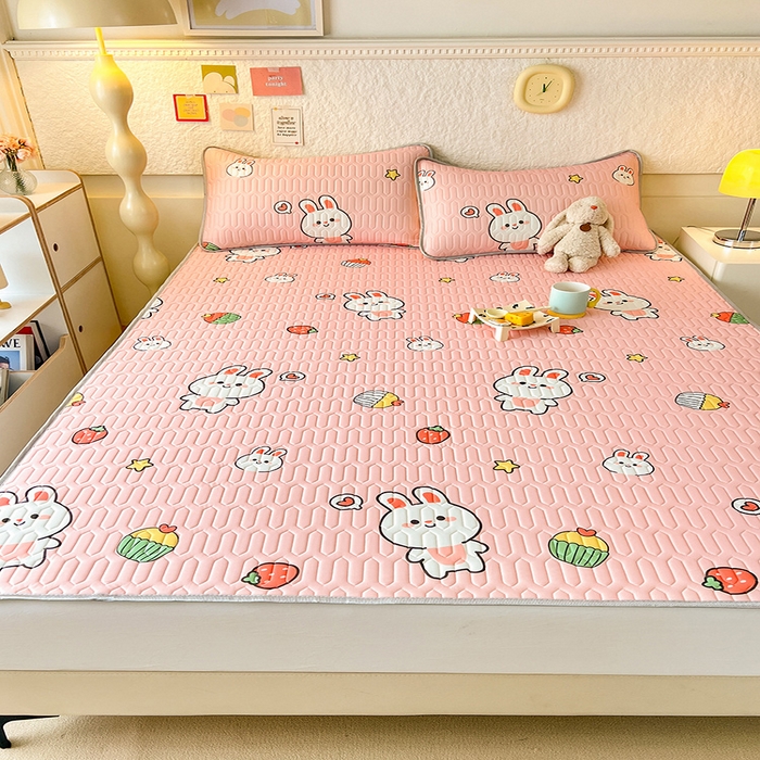 91家纺网 家纺一手货源 找家纺 518家纺 2026新款凉感冰丝裸睡乳胶凉席系列平铺款凉席席子 仔仔兔