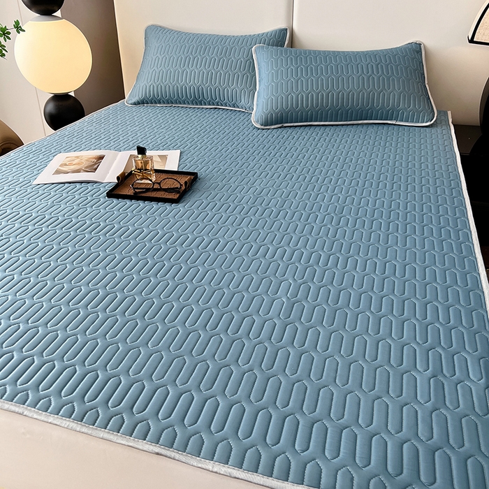 91家纺网 家纺一手货源 找家纺 518家纺 2026新款凉感冰丝裸睡乳胶凉席系列平铺款凉席席子 典雅蓝