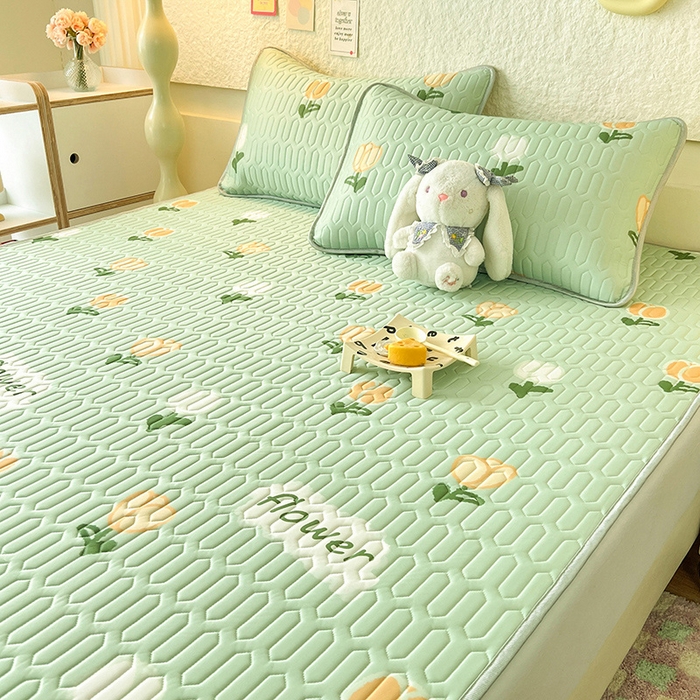 91家纺网 家纺一手货源 找家纺 518家纺 2026新款凉感冰丝裸睡乳胶凉席系列平铺款凉席席子 郁金香