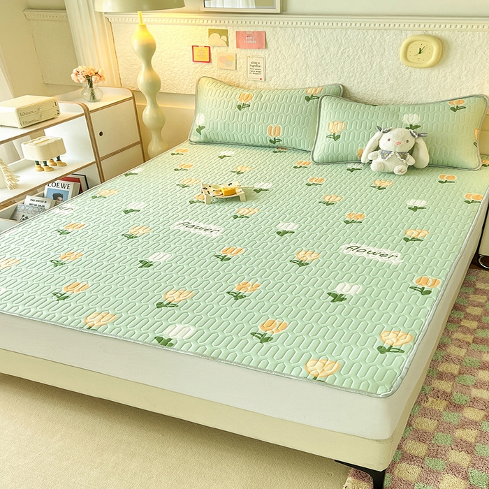 91家纺网 家纺一手货源 找家纺 518家纺 2026新款凉感冰丝裸睡乳胶凉席系列平铺款凉席席子 郁金香