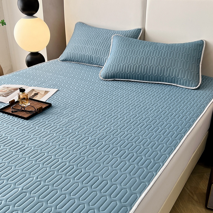 91家纺网 家纺一手货源 找家纺 518家纺 2026新款凉感冰丝裸睡乳胶凉席系列平铺款凉席席子 典雅蓝