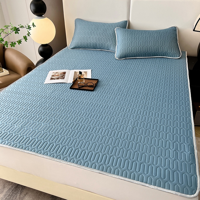 91家纺网 家纺一手货源 找家纺 518家纺 2026新款凉感冰丝裸睡乳胶凉席系列平铺款凉席席子 典雅蓝