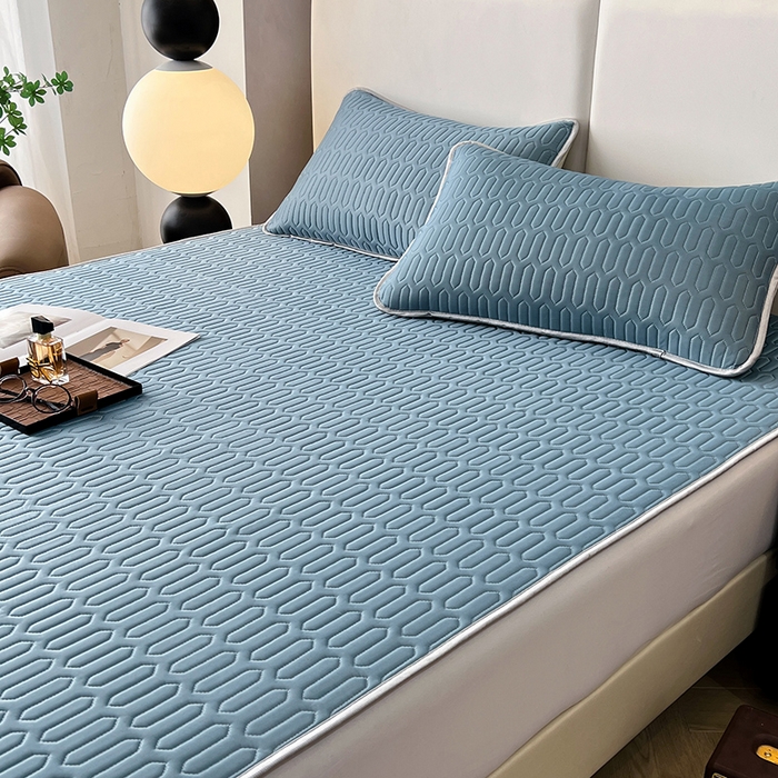 91家纺网 家纺一手货源 找家纺 518家纺 2026新款凉感冰丝裸睡乳胶凉席系列平铺款凉席席子 典雅蓝