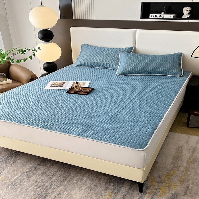 91家纺网 家纺一手货源 找家纺 518家纺 2026新款凉感冰丝裸睡乳胶凉席系列平铺款凉席席子 典雅蓝