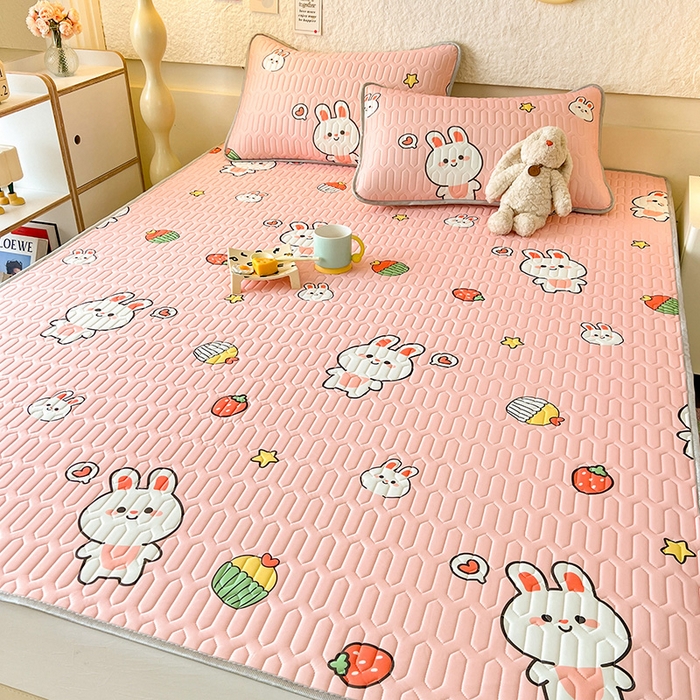 91家纺网 家纺一手货源 找家纺 518家纺 2026新款凉感冰丝裸睡乳胶凉席系列平铺款凉席席子 仔仔兔