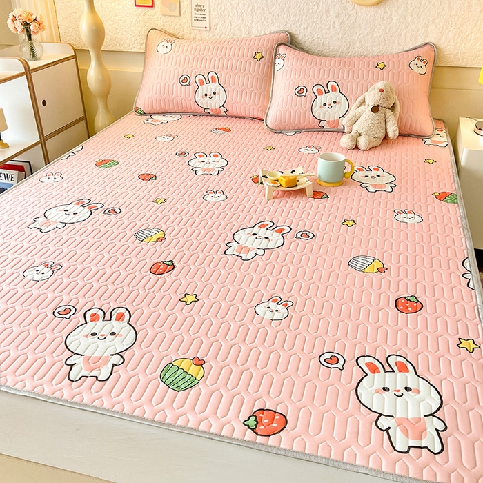 91家纺网 家纺一手货源 找家纺 518家纺 2026新款凉感冰丝裸睡乳胶凉席系列平铺款凉席席子 仔仔兔