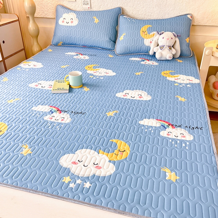 91家纺网 家纺一手货源 找家纺 518家纺 2026新款凉感冰丝裸睡乳胶凉席系列平铺款凉席席子 可爱云朵