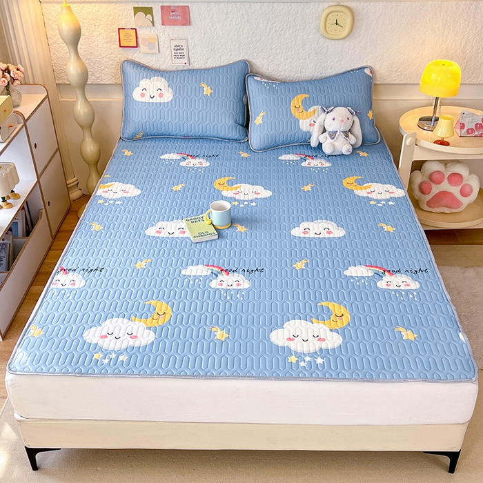 91家纺网 家纺一手货源 找家纺 518家纺 2026新款凉感冰丝裸睡乳胶凉席系列平铺款凉席席子 可爱云朵