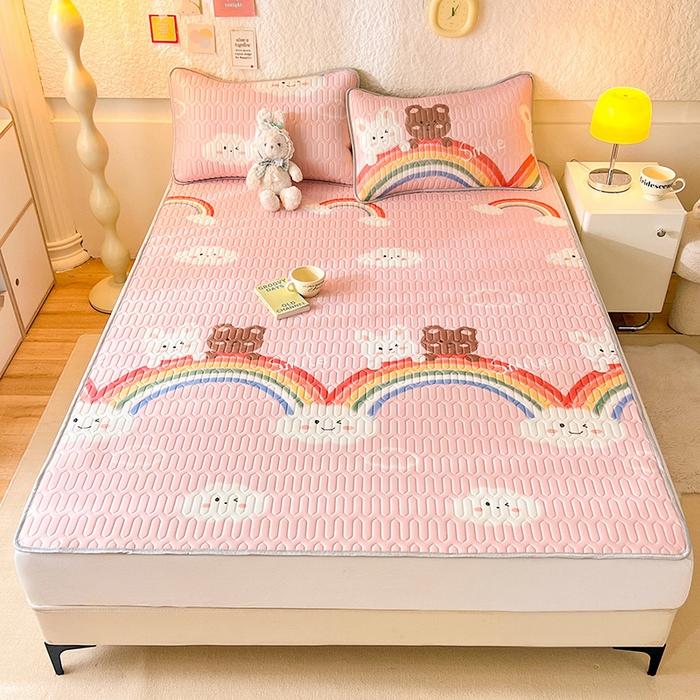 91家纺网 家纺一手货源 找家纺 518家纺 2026新款凉感冰丝裸睡乳胶凉席系列平铺款凉席席子 彩虹兔