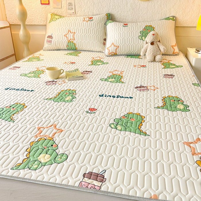 91家纺网 家纺一手货源 找家纺 518家纺 2026新款凉感冰丝裸睡乳胶凉席系列平铺款凉席席子 小恐龙