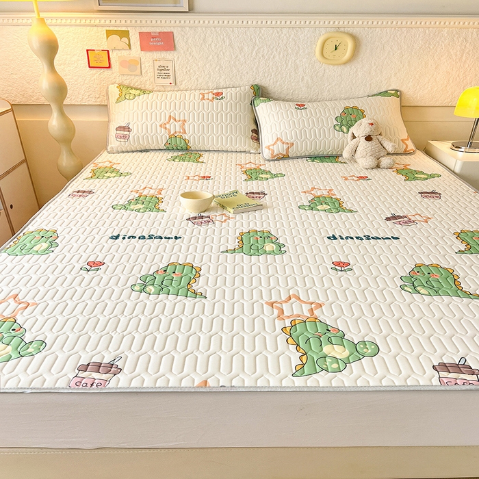 91家纺网 家纺一手货源 找家纺 518家纺 2026新款凉感冰丝裸睡乳胶凉席系列平铺款凉席席子 小恐龙