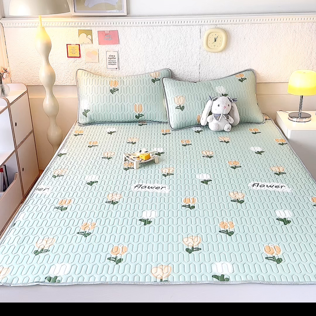 91家纺网 家纺一手货源 找家纺 518家纺 2026新款凉感冰丝裸睡乳胶凉席系列平铺款凉席席子 郁金香