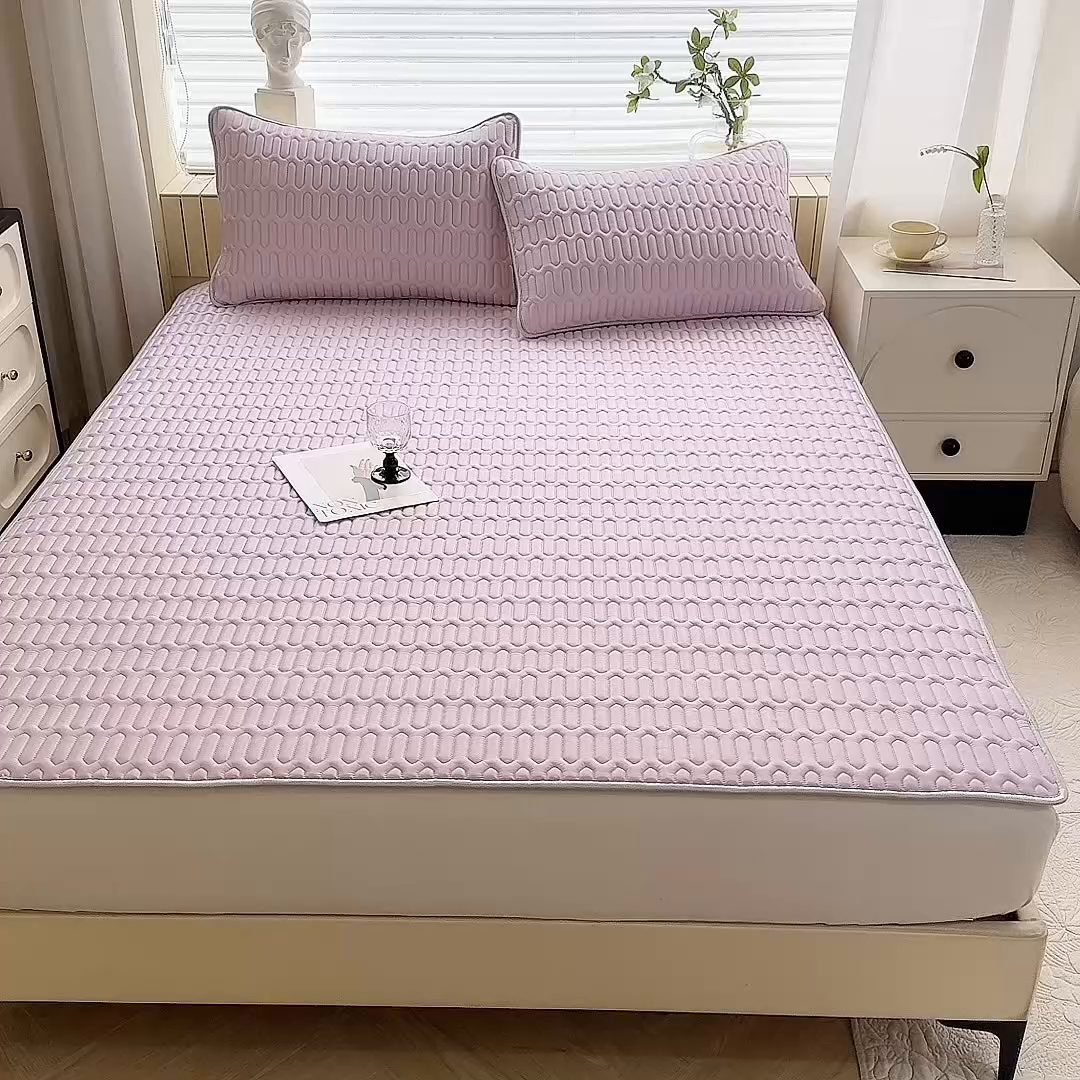 91家纺网 家纺一手货源 找家纺 518家纺 2026新款凉感冰丝裸睡乳胶凉席系列平铺款凉席席子 香芋紫