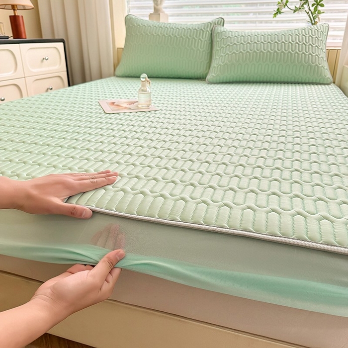 91家纺网 家纺一手货源 找家纺 （总）518家纺 2026新款凉感冰丝裸睡乳胶凉席系列床笠款凉席席子