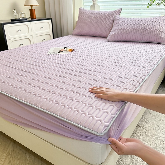 91家纺网 家纺一手货源 找家纺 518家纺 2026新款凉感冰丝裸睡乳胶凉席系列床笠款凉席席子 香芋紫