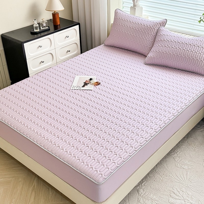 91家纺网 家纺一手货源 找家纺 518家纺 2026新款凉感冰丝裸睡乳胶凉席系列床笠款凉席席子 香芋紫