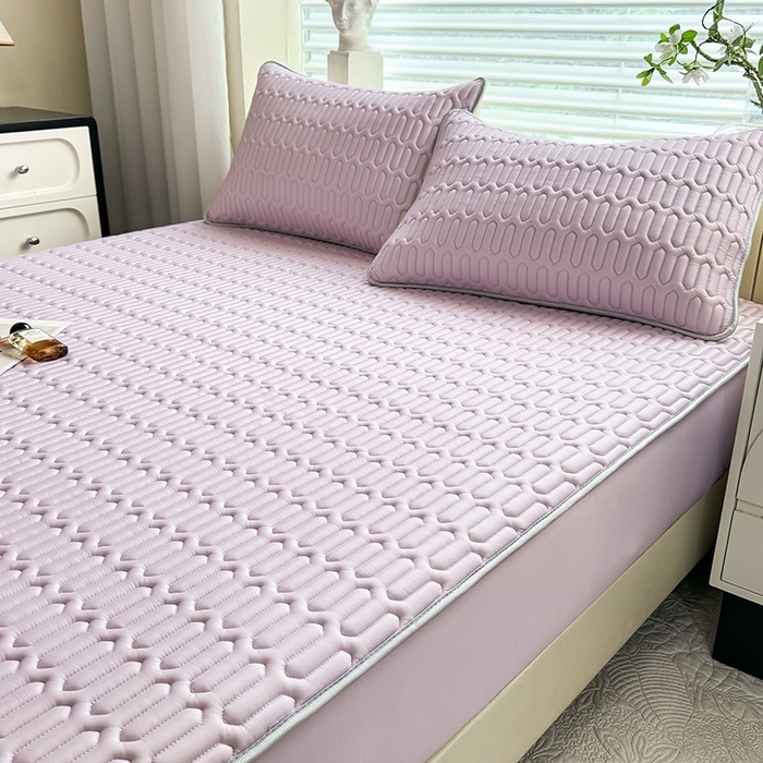 91家纺网 家纺一手货源 找家纺 518家纺 2026新款凉感冰丝裸睡乳胶凉席系列床笠款凉席席子 香芋紫