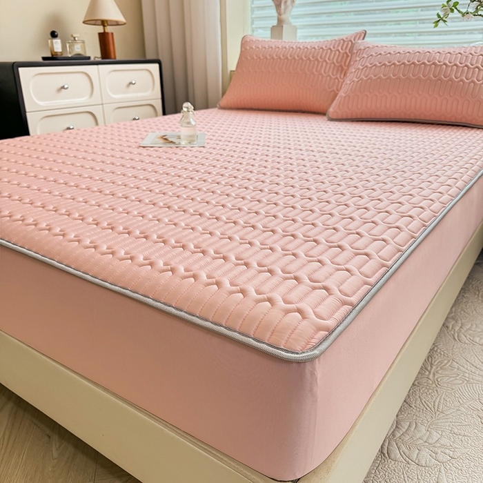 91家纺网 家纺一手货源 找家纺 518家纺 2026新款凉感冰丝裸睡乳胶凉席系列床笠款凉席席子 简爱粉