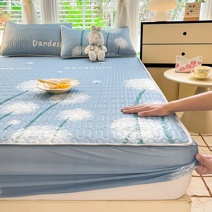 91家纺网 家纺一手货源 找家纺 518家纺 2026新款凉感冰丝裸睡乳胶凉席系列床笠款凉席席子 飞舞