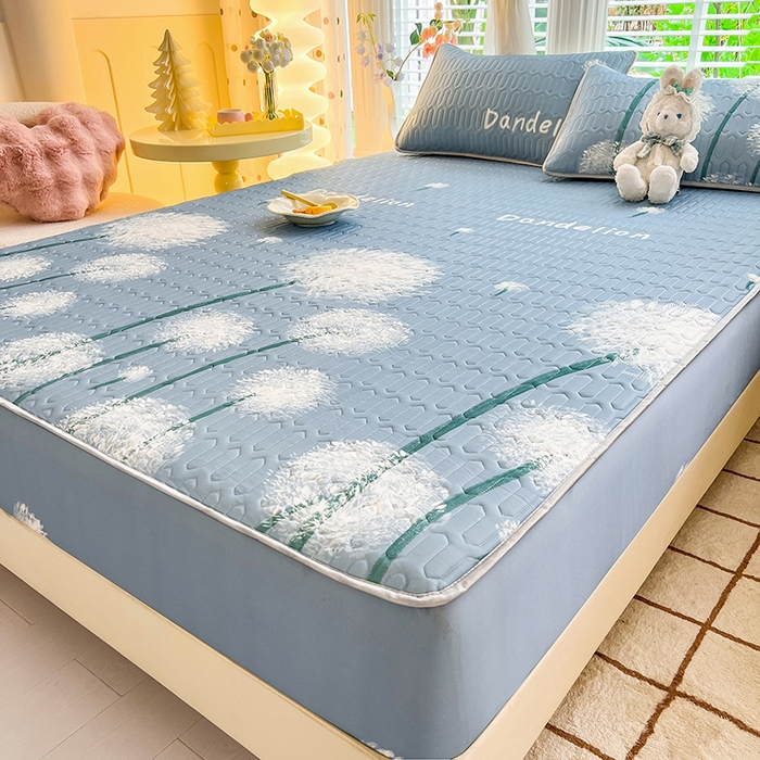 91家纺网 家纺一手货源 找家纺 518家纺 2026新款凉感冰丝裸睡乳胶凉席系列床笠款凉席席子 飞舞