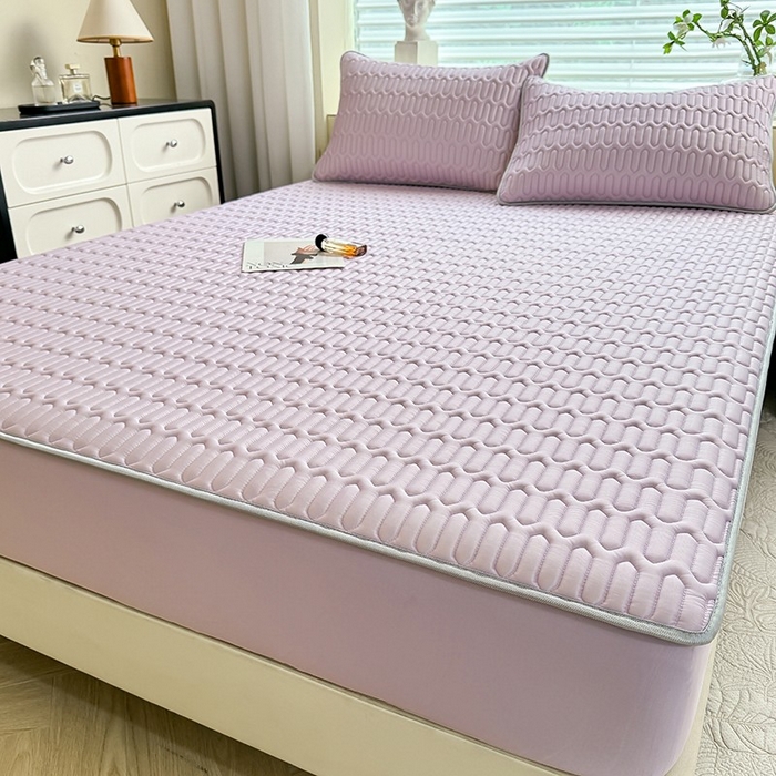 91家纺网 家纺一手货源 找家纺 518家纺 2026新款凉感冰丝裸睡乳胶凉席系列床笠款凉席席子 香芋紫