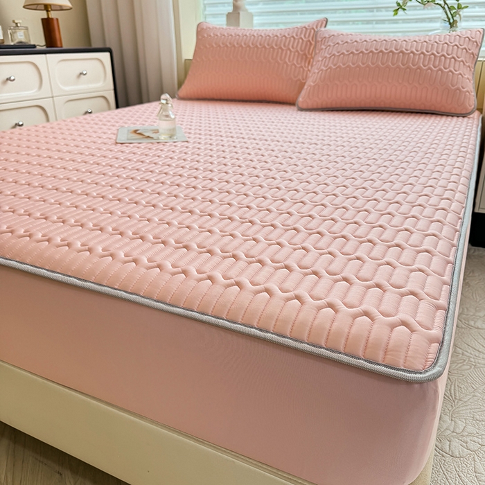 91家纺网 家纺一手货源 找家纺 518家纺 2026新款凉感冰丝裸睡乳胶凉席系列床笠款凉席席子 简爱粉