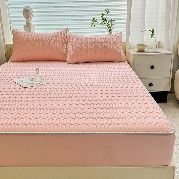 91家纺网 家纺一手货源 找家纺 518家纺 2026新款凉感冰丝裸睡乳胶凉席系列床笠款凉席席子 简爱粉