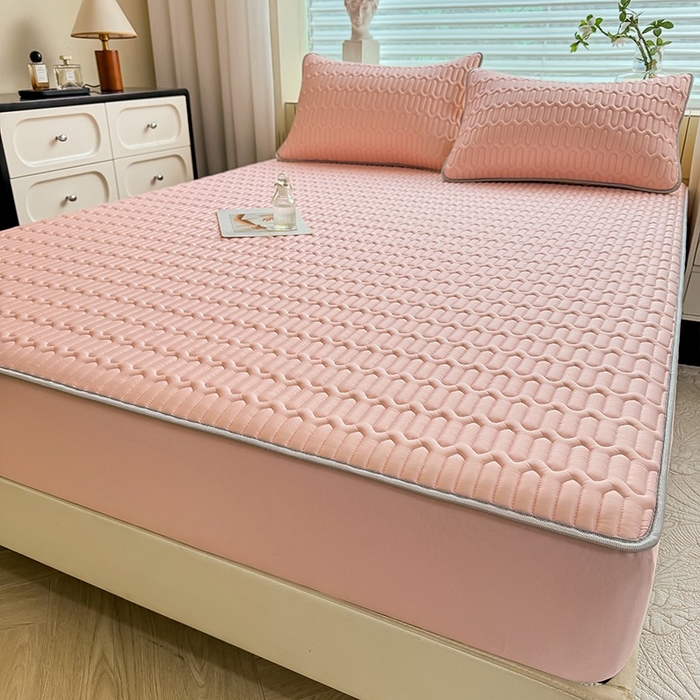 91家纺网 家纺一手货源 找家纺 518家纺 2026新款凉感冰丝裸睡乳胶凉席系列床笠款凉席席子 简爱粉