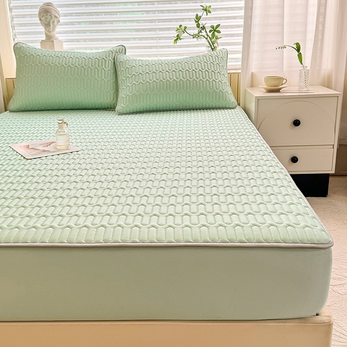 91家纺网 家纺一手货源 找家纺 518家纺 2026新款凉感冰丝裸睡乳胶凉席系列床笠款凉席席子 青丝绿