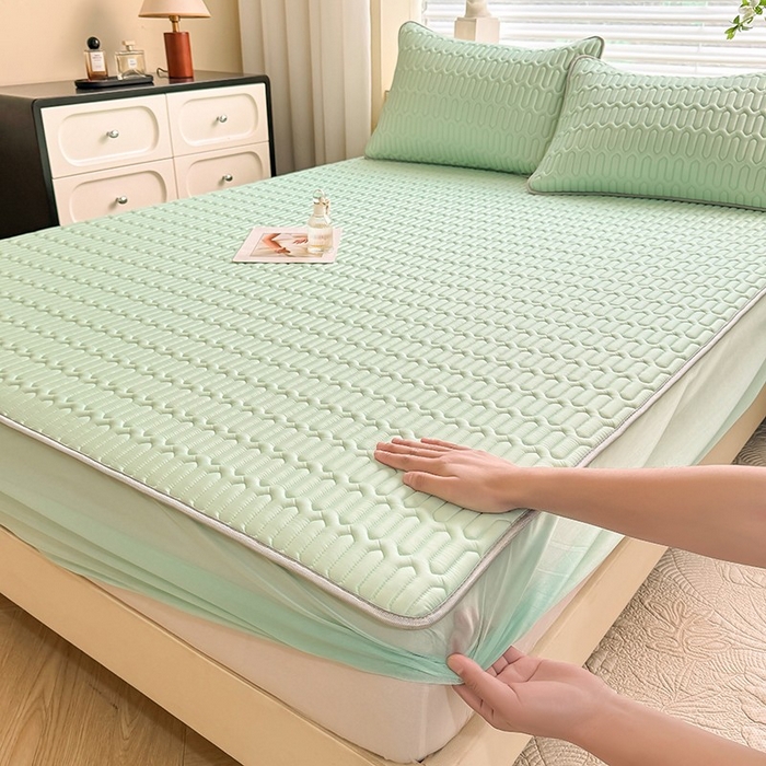 91家纺网 家纺一手货源 找家纺 518家纺 2026新款凉感冰丝裸睡乳胶凉席系列床笠款凉席席子 青丝绿