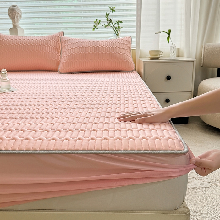 91家纺网 家纺一手货源 找家纺 518家纺 2026新款凉感冰丝裸睡乳胶凉席系列床笠款凉席席子 简爱粉