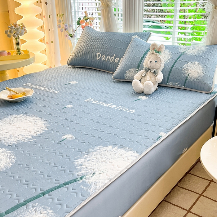 91家纺网 家纺一手货源 找家纺 518家纺 2026新款凉感冰丝裸睡乳胶凉席系列床笠款凉席席子 飞舞