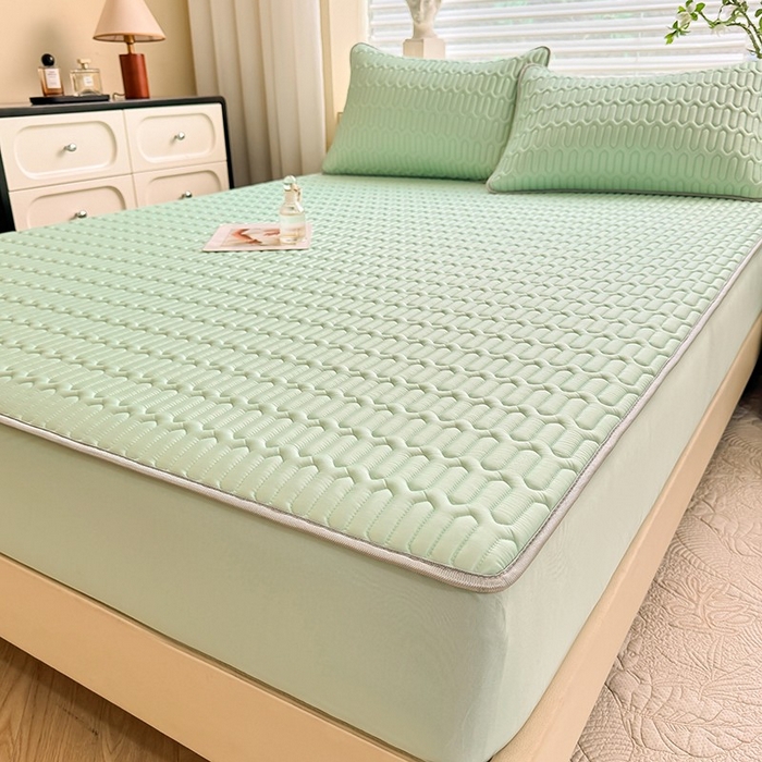 91家纺网 家纺一手货源 找家纺 518家纺 2026新款凉感冰丝裸睡乳胶凉席系列床笠款凉席席子 青丝绿