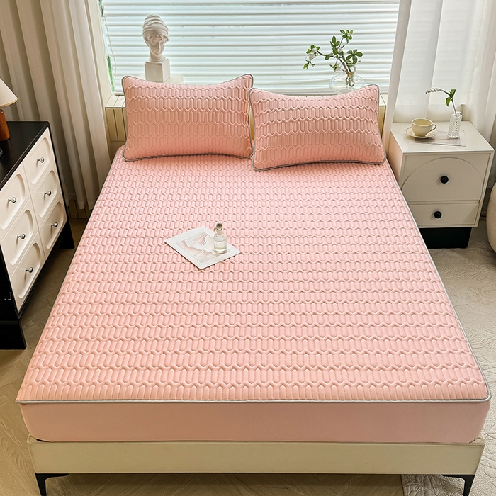 91家纺网 家纺一手货源 找家纺 518家纺 2026新款凉感冰丝裸睡乳胶凉席系列床笠款凉席席子 简爱粉