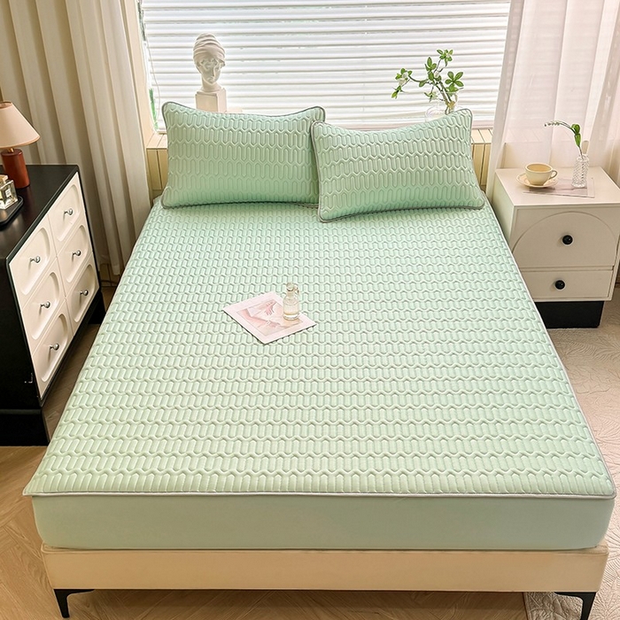 91家纺网 家纺一手货源 找家纺 518家纺 2026新款凉感冰丝裸睡乳胶凉席系列床笠款凉席席子 青丝绿