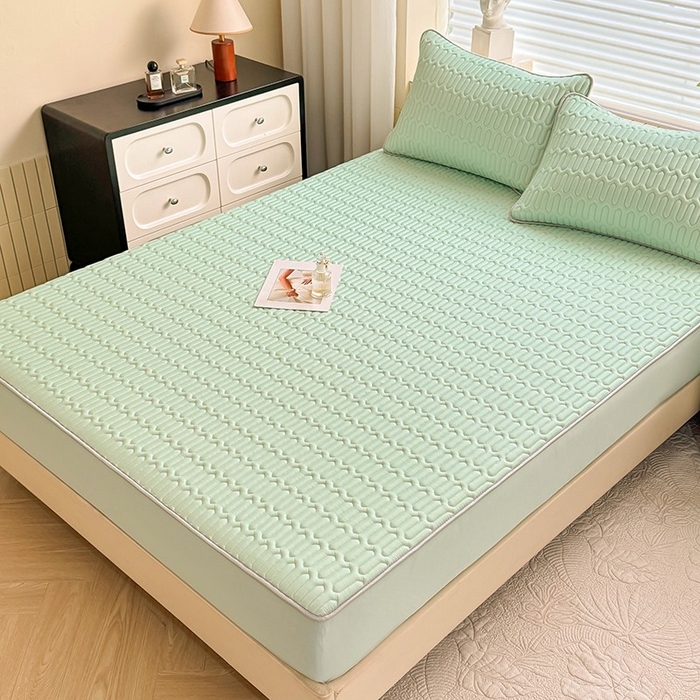 91家纺网 家纺一手货源 找家纺 518家纺 2026新款凉感冰丝裸睡乳胶凉席系列床笠款凉席席子 青丝绿