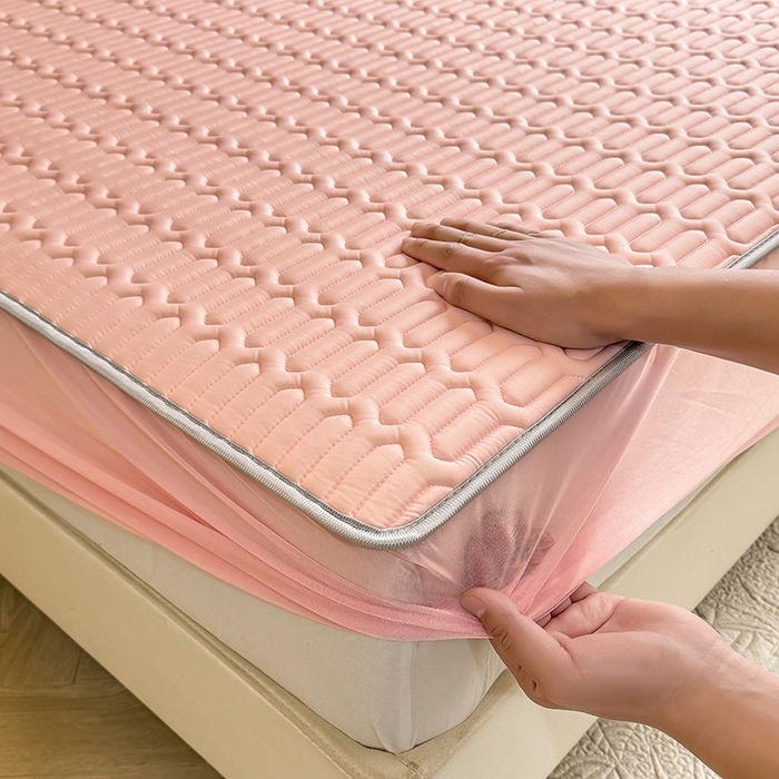 91家纺网 家纺一手货源 找家纺 518家纺 2026新款凉感冰丝裸睡乳胶凉席系列床笠款凉席席子 简爱粉