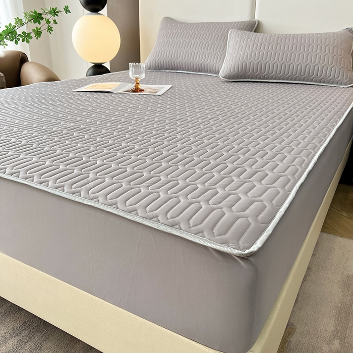 91家纺网 家纺一手货源 找家纺 518家纺 2026新款凉感冰丝裸睡乳胶凉席系列床笠款凉席席子 伯爵灰