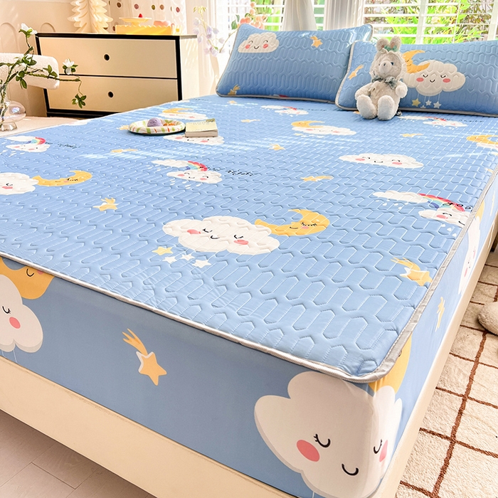 91家纺网 家纺一手货源 找家纺 518家纺 2026新款凉感冰丝裸睡乳胶凉席系列床笠款凉席席子 可爱云朵