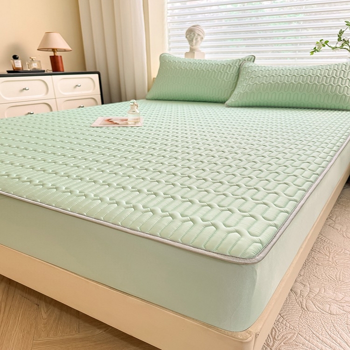 91家纺网 家纺一手货源 找家纺 518家纺 2026新款凉感冰丝裸睡乳胶凉席系列床笠款凉席席子 青丝绿