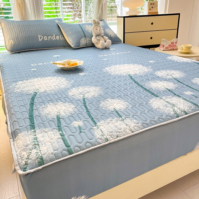 91家纺网 家纺一手货源 找家纺 518家纺 2026新款凉感冰丝裸睡乳胶凉席系列床笠款凉席席子 飞舞