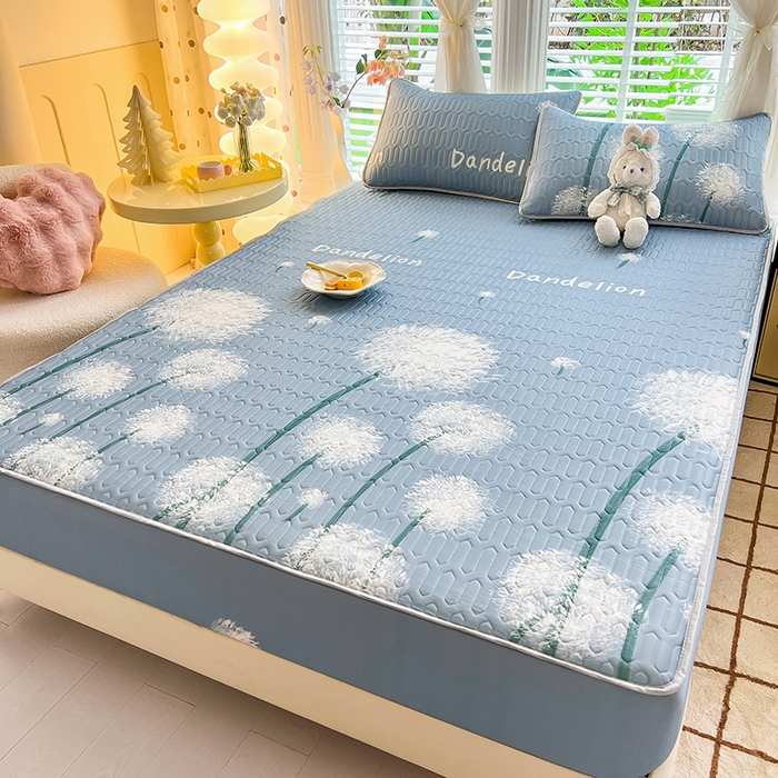 91家纺网 家纺一手货源 找家纺 518家纺 2026新款凉感冰丝裸睡乳胶凉席系列床笠款凉席席子 飞舞