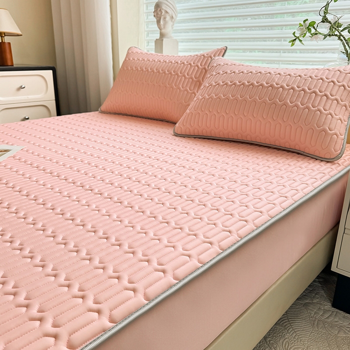 91家纺网 家纺一手货源 找家纺 518家纺 2026新款凉感冰丝裸睡乳胶凉席系列床笠款凉席席子 简爱粉