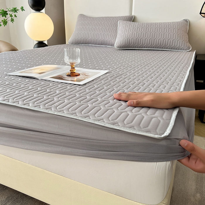 91家纺网 家纺一手货源 找家纺 518家纺 2026新款凉感冰丝裸睡乳胶凉席系列床笠款凉席席子 伯爵灰