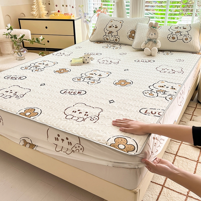 91家纺网 家纺一手货源 找家纺 518家纺 2026新款凉感冰丝裸睡乳胶凉席系列床笠款凉席席子 ck熊