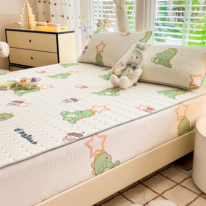 91家纺网 家纺一手货源 找家纺 518家纺 2026新款凉感冰丝裸睡乳胶凉席系列床笠款凉席席子 小恐龙