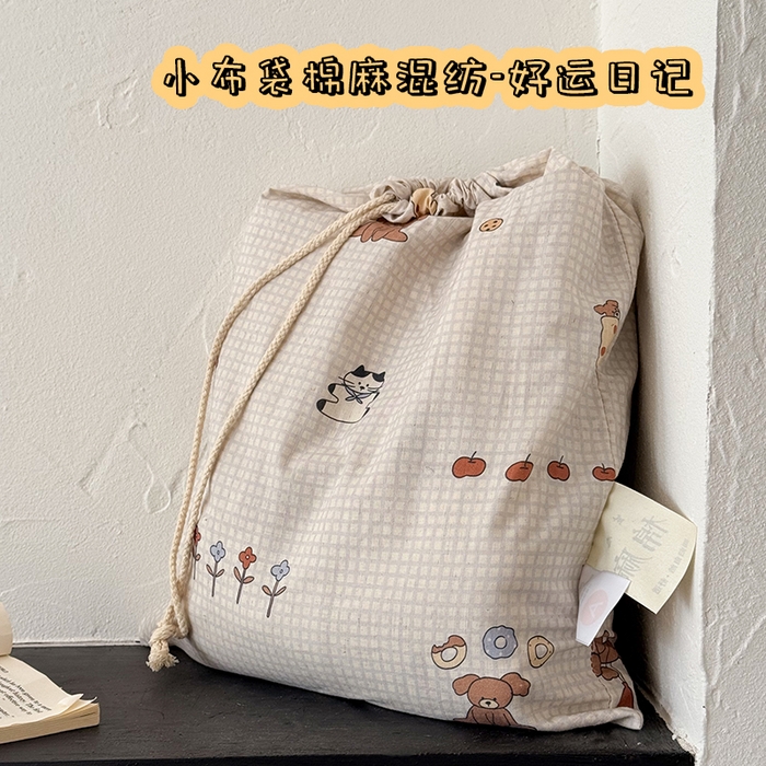 91家纺网 家纺一手货源 找家纺 （总）桃子家居 2026A类纯棉水洗原生态棉麻数码印花大版枕套混搭卡通小清新韩国小布袋系列四件套